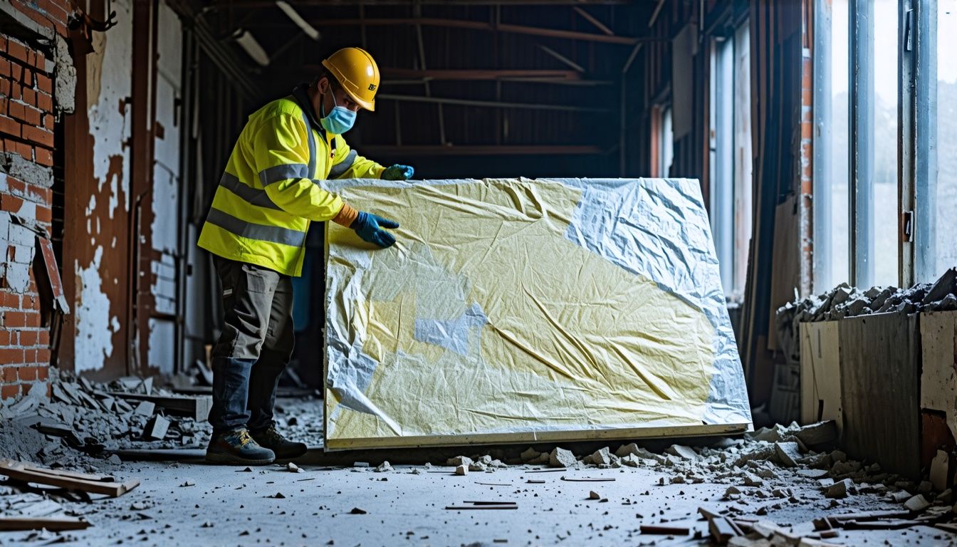 How does the UK government handle the removal and disposal of asbestos in buildings?