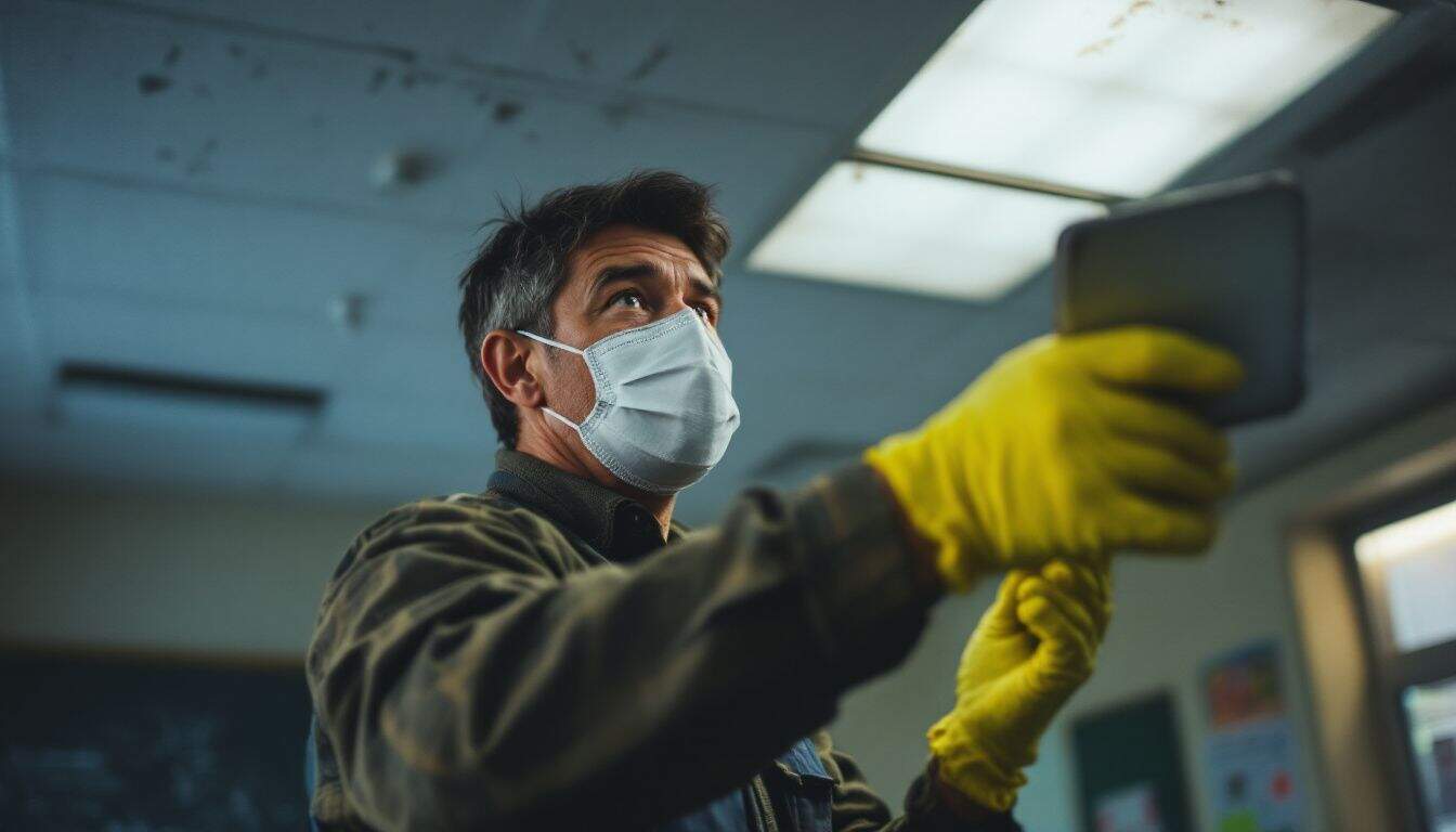 How is the presence of asbestos in schools typically identified?