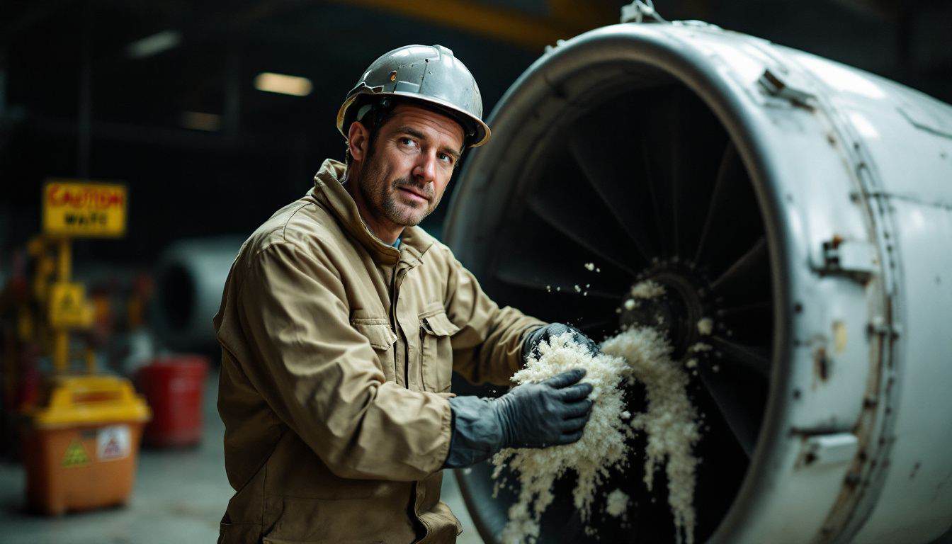 How does the aerospace industry handle the removal and disposal of asbestos?
