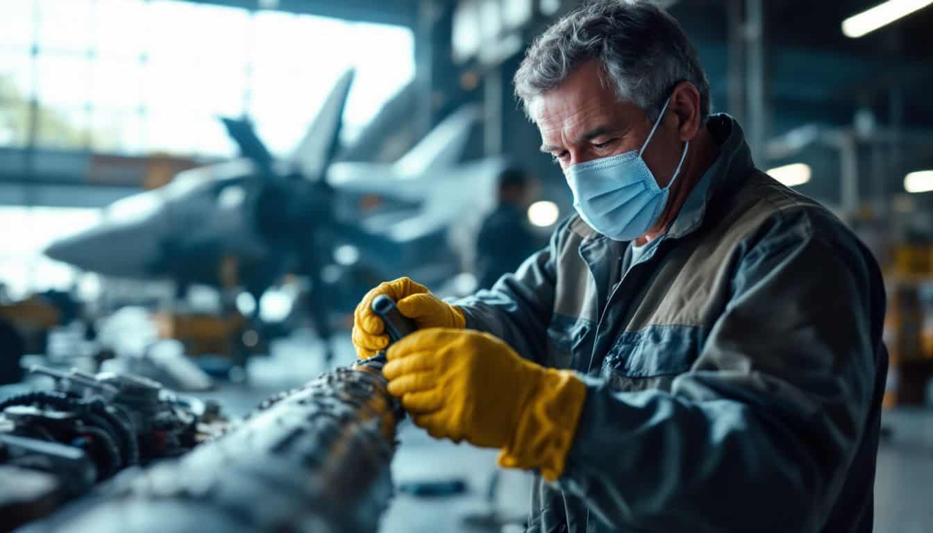 What precautions should workers take when handling equipment or materials that may contain asbestos in the aerospace industry?