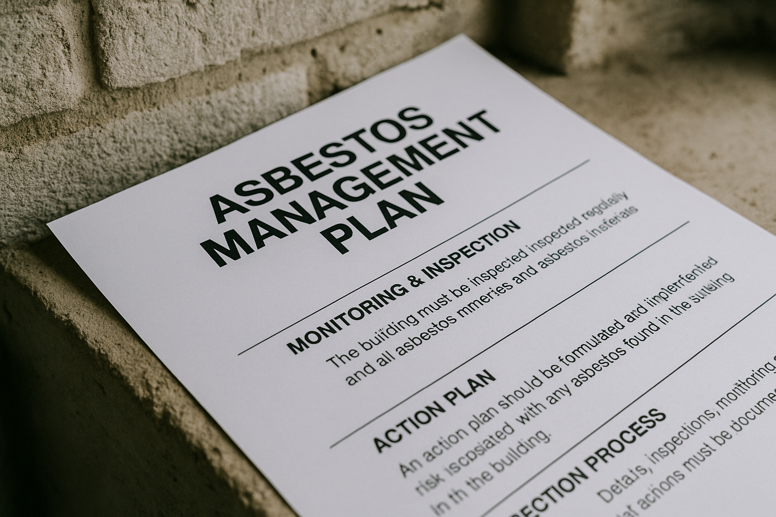 an asbestos management plan is very important. it includes details on monitoring and inspection, the action plan for dealing with any asbestos, and… - What should be included in an asbestos m